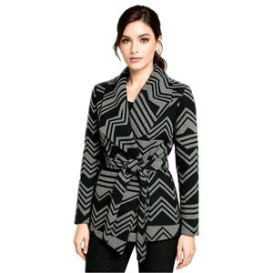 Wool Blend Coat Belted Wrap Geometric Zigzag Charlotte Russe Black Gray Small S
